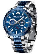 RRP £44.65 MEGALITH Mens Watches Designer Blue Large Face Analogue