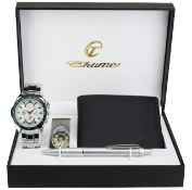 RRP £25.82 Gift Set Men's Watch White- LED Lamp LED- Wallet -Pen