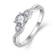 RRP £52.47 FJ Engagement Ring for Women 18K White Gold Plated
