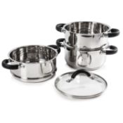 RRP £33.43 Tower T80836 Essentials Induction Steamer Pans 3 Tier with Glass Lid