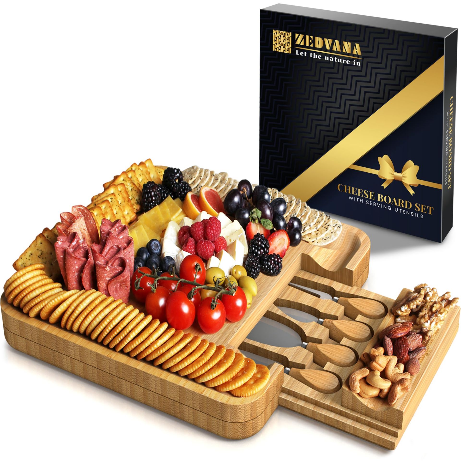 RRP £24.14 ZEDVANA Cheese Board Gift Set with 4 Piece Cheese Knives