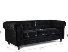 RRP £497.00 Bravich Chesterfield Black Velvet Three Seater Sofa