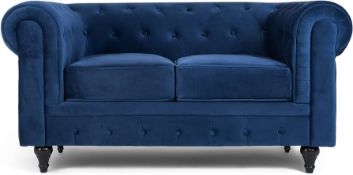 RRP £347.00 Bravich Chesterfield Blue Velvet Two Seater Sofa