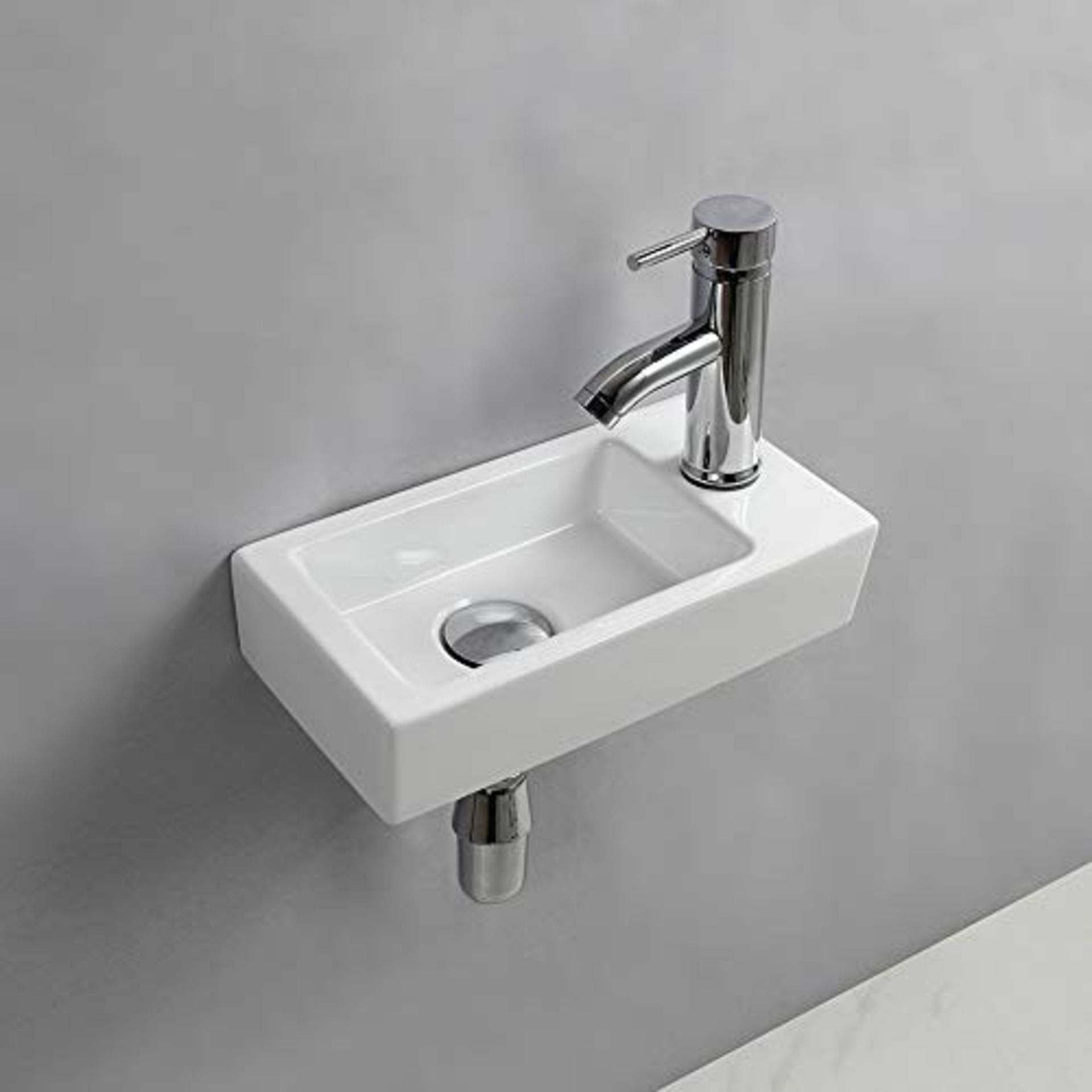 RRP £47.37 Wall Hung Basin Sink Small Cloakroom Basin Rectangle Ceramic Wash Basin