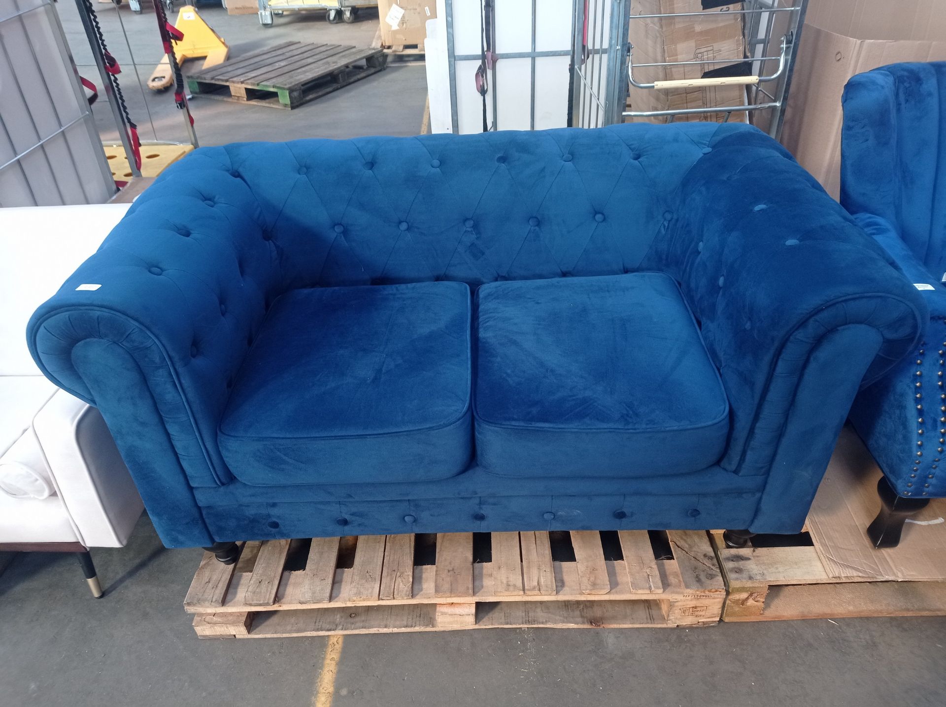 RRP £347.00 Bravich Chesterfield Blue Velvet Two Seater Sofa - Image 2 of 2