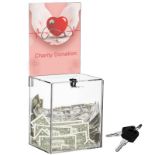 RRP £25.55 YOUEON Tall Acrylic Donation Box with Lock and Sign Holder