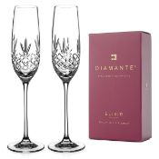 RRP £37.62 DIAMANTE Champagne Flutes Crystal Prosecco Glasses