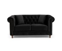 RRP £347.00 Bravich Chesterfield Black Velvet Two Seat Sofa