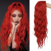 RRP £22.82 Orange Wigs Long Curly Wavy Womens Bangs Wig Synthetic