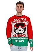 RRP £35.72 Sloth Sliding Team Ugly Christmas Sweater Men Women