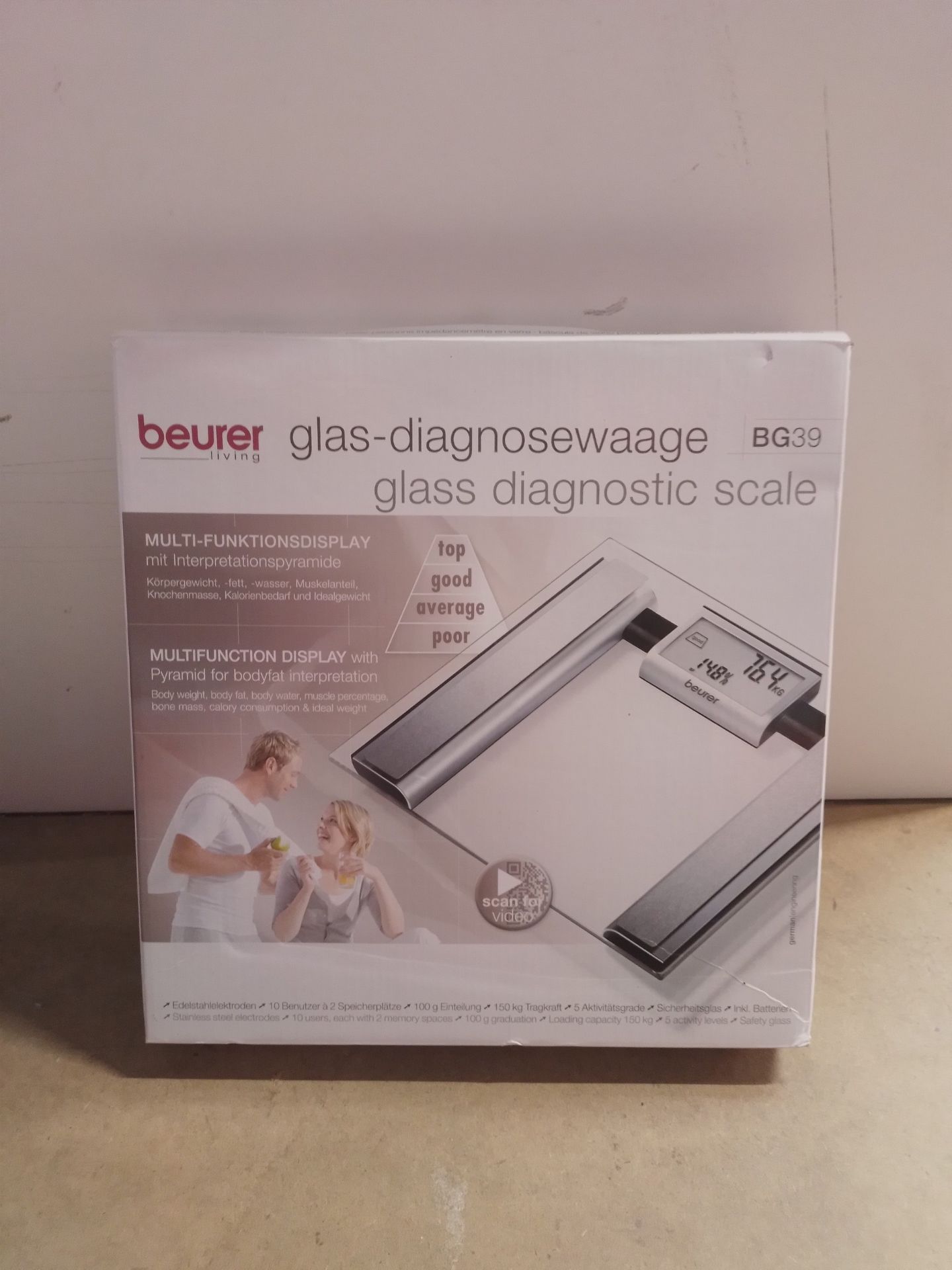 RRP £33.39 Beurer BG39 Glass Diagnostic Bathroom Scale - Image 2 of 2