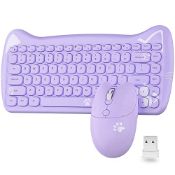 RRP £34.63 AJAZZ A3060 - Cute Cat Purple PC USB Wireless Keyboard and Mouse Set