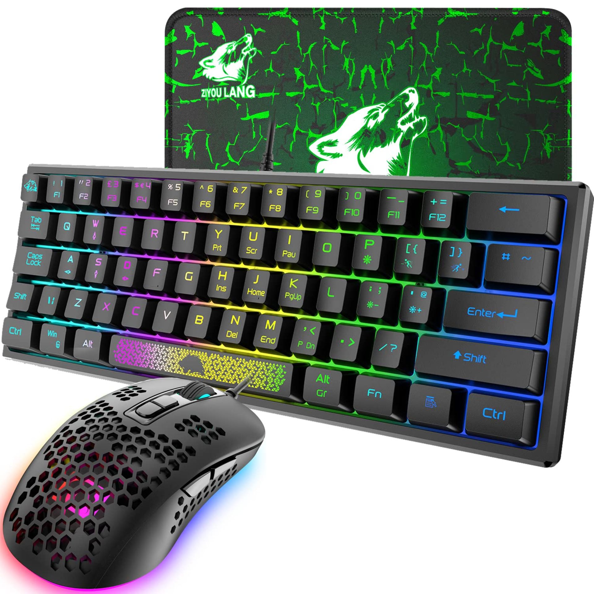 RRP £34.02 K61 UK Layout RGB 60% Gaming Keyboard Mouse Set Wired