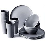 RRP £30.81 Youngever 18 Piece Re-usable Plastic Kitchen Dinnerware Set