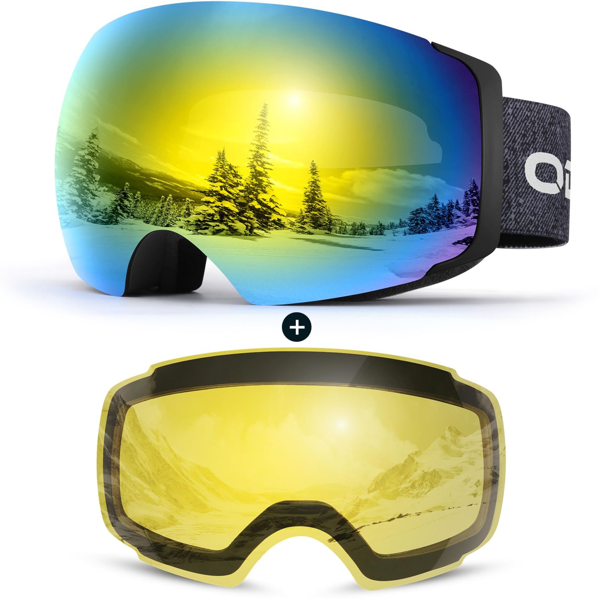 RRP £40.14 Odoland OTG Ski Goggles Set with Detachable Lens