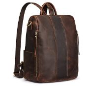 RRP £79.79 S-ZONE Women Vintage Crazy Horse Leather Backpack Antitheft