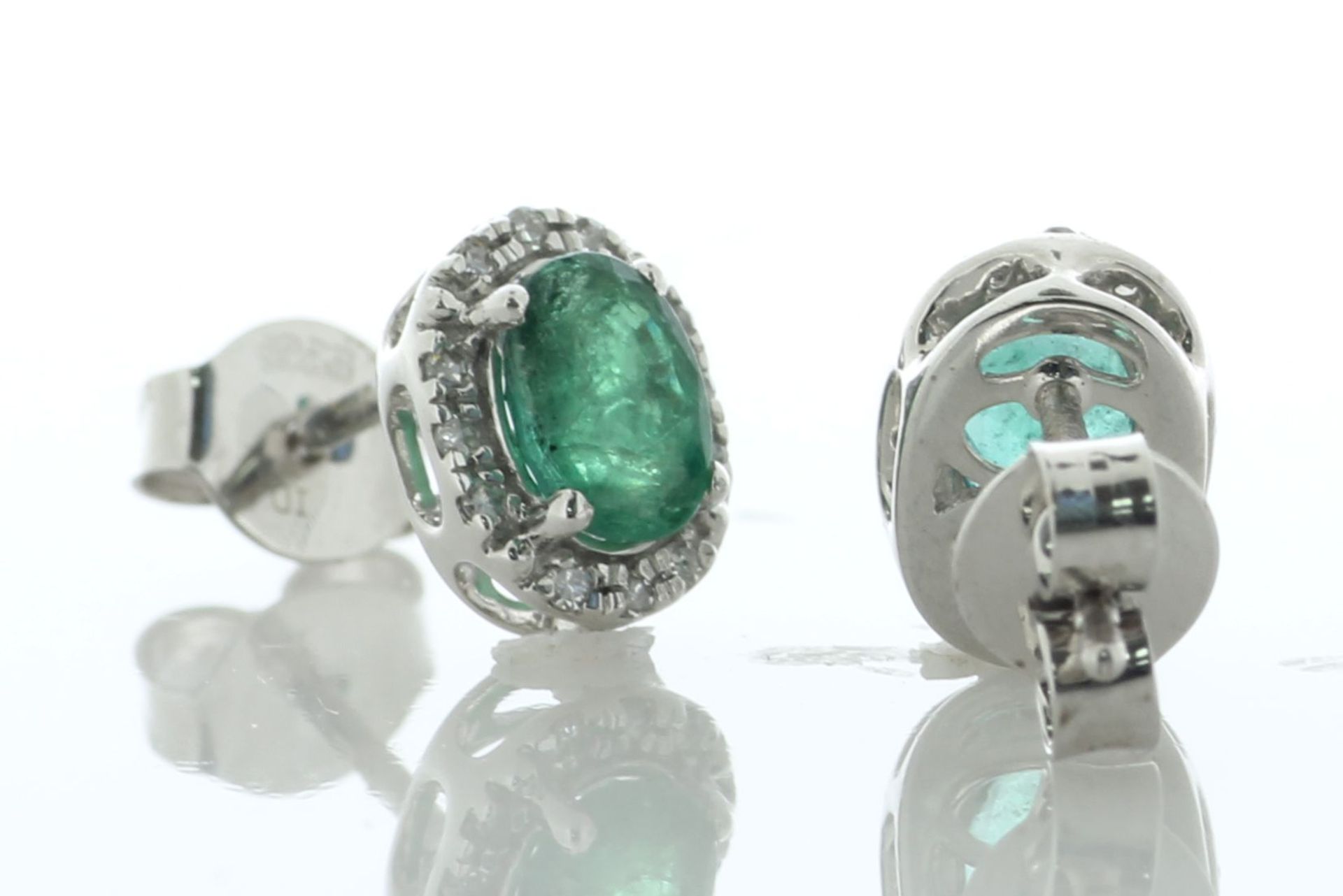 14ct White Gold Oval Cut Emerald And Diamond Stud Earring 0.10 Carats - Valued By IDI £2,225.00 - - Image 4 of 5