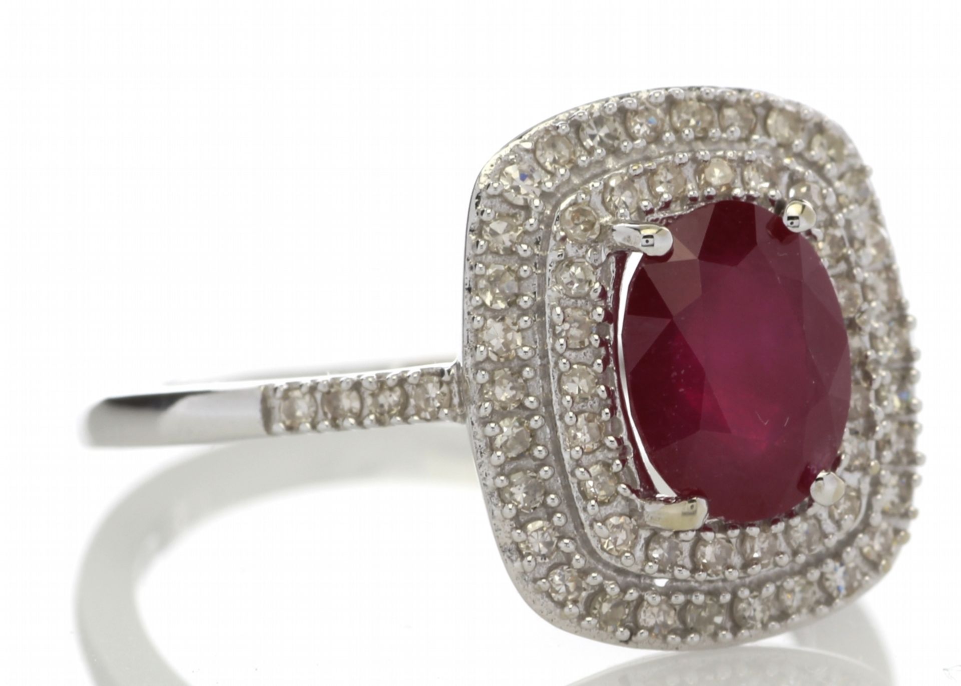 9ct White Gold Oval Ruby And Diamond Cluster Diamond Ring 0.33 Carats - Valued By GIE £3,470.00 - - Image 4 of 5