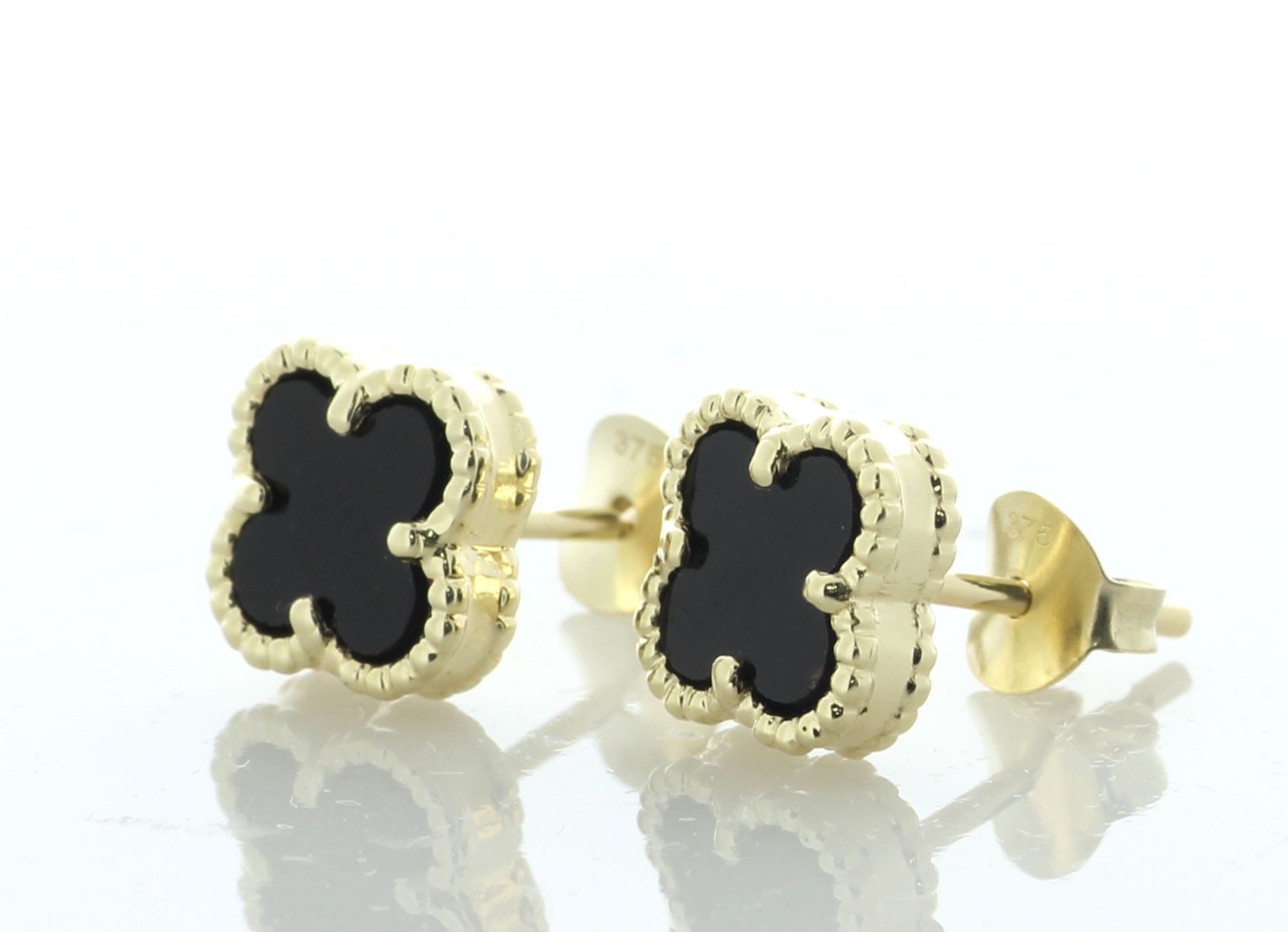 9ct Yellow Gold Alhambra Clover Leaf Onyx Stud Earring - Valued By AGI £2,510.00 - A gorgeous pair - Image 3 of 5