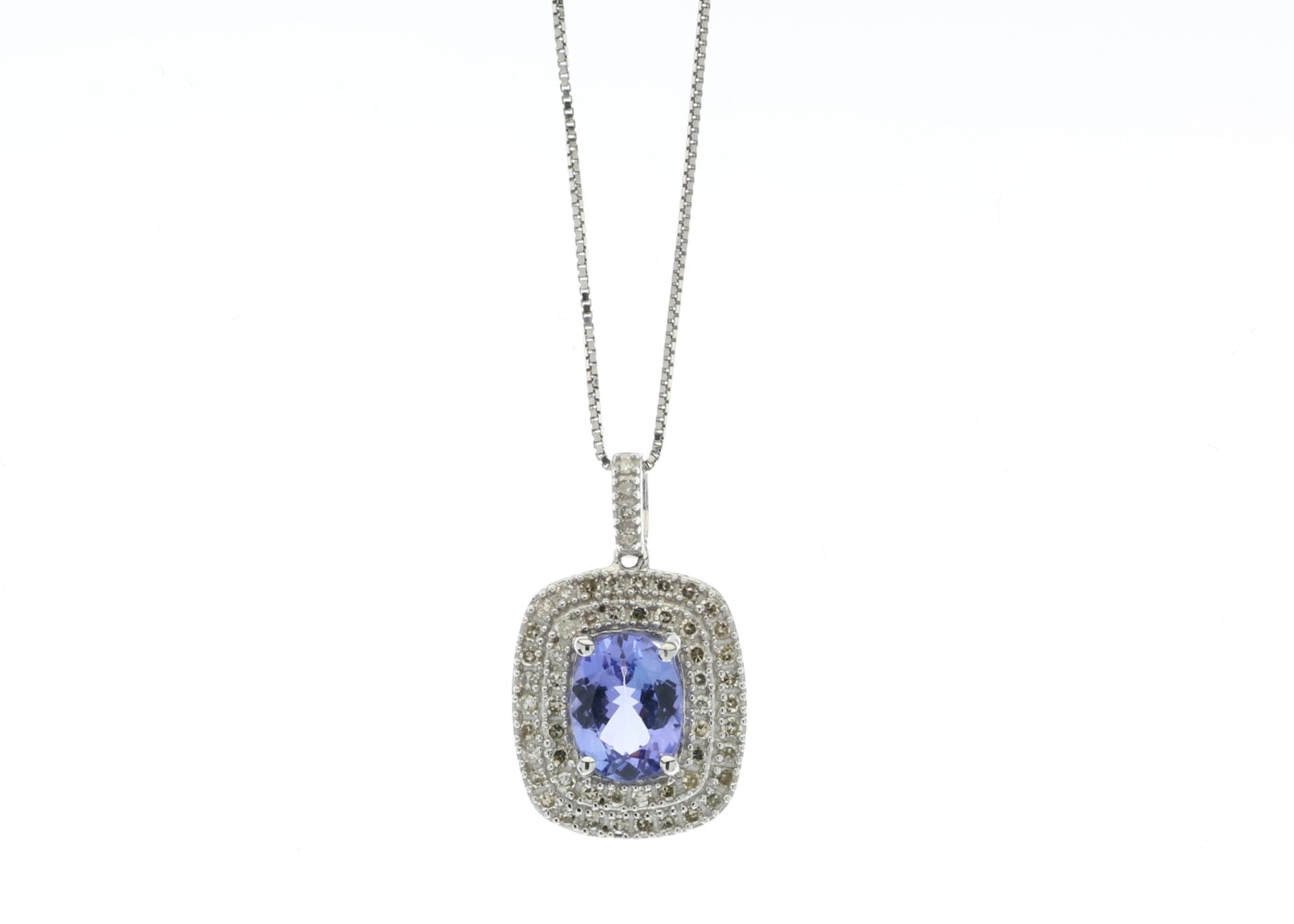 9ct White Gold Oval Tanzanite And Diamond Cluster Pendant 0.28 Carats - Valued By GIE £3,395.00 -