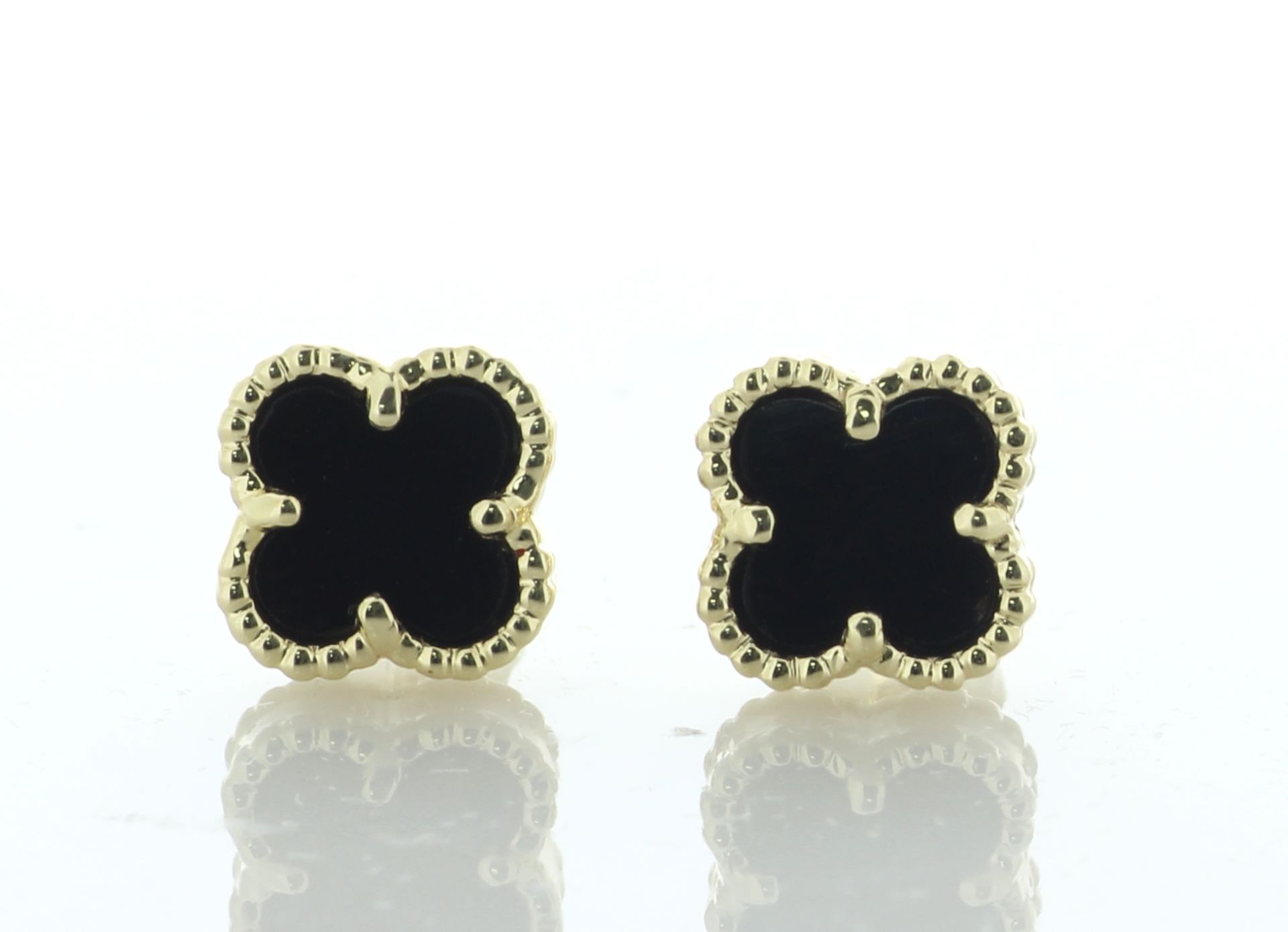 9ct Yellow Gold Alhambra Clover Leaf Onyx Stud Earring - Valued By AGI £2,510.00 - A gorgeous pair - Image 2 of 5