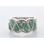Silver Emerald Ring - Valued By AGI £285.00 - Sterling silver emerald ring, set with seven pear