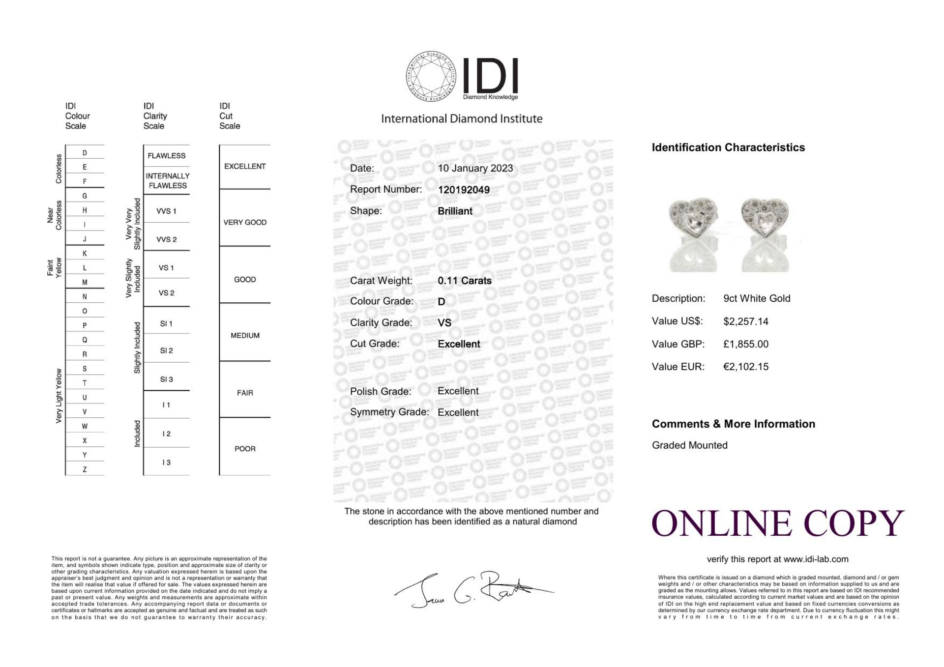 9ct White Gold Fancy Cluster Diamond Earrings - Valued By IDI £1,855.00 - Seven round brilliant - Image 5 of 5