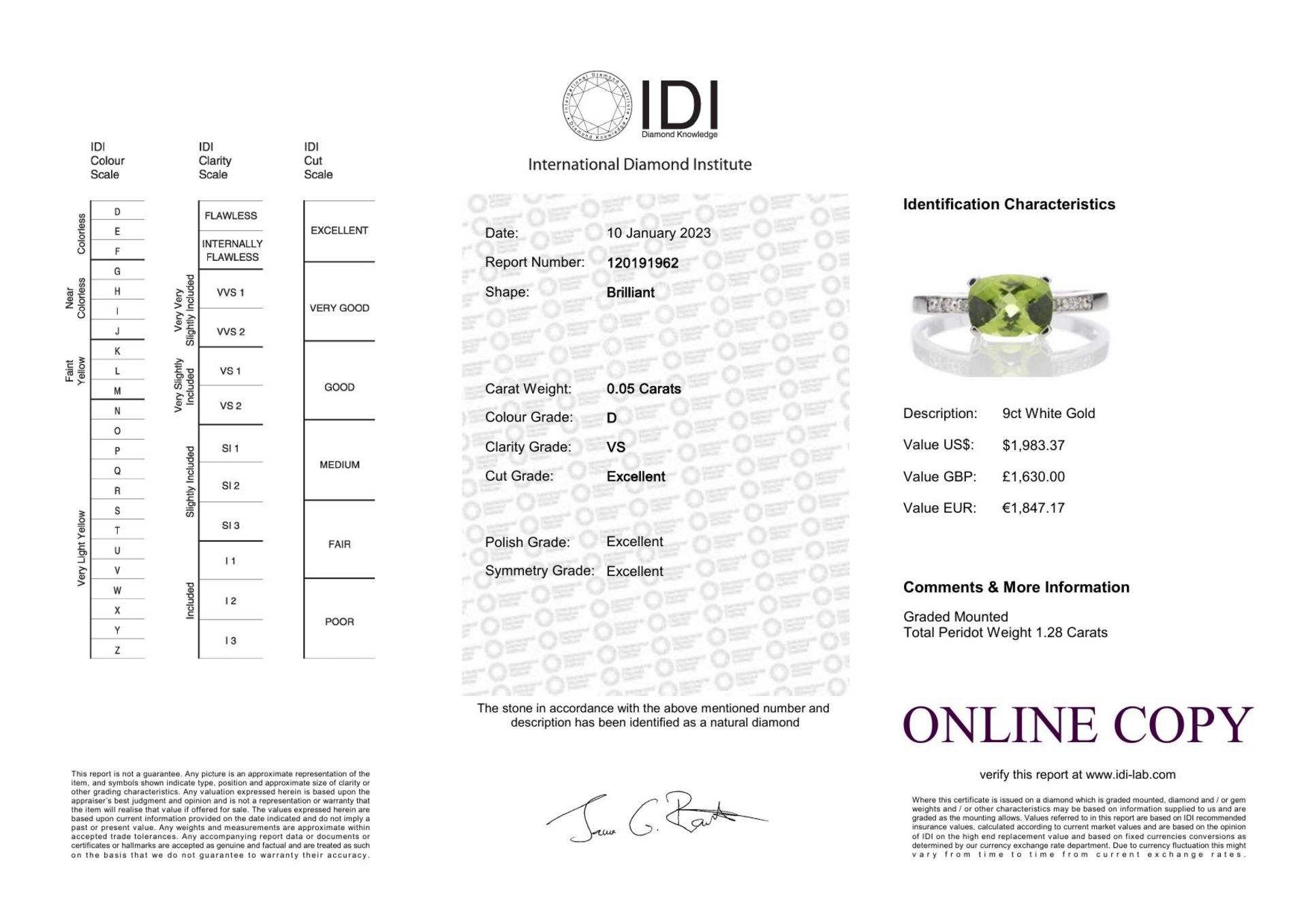 9ct White Gold Peridot Diamond Ring - Valued By IDI £1,630.00 - This stunning ring with a gorgeous - Image 5 of 5