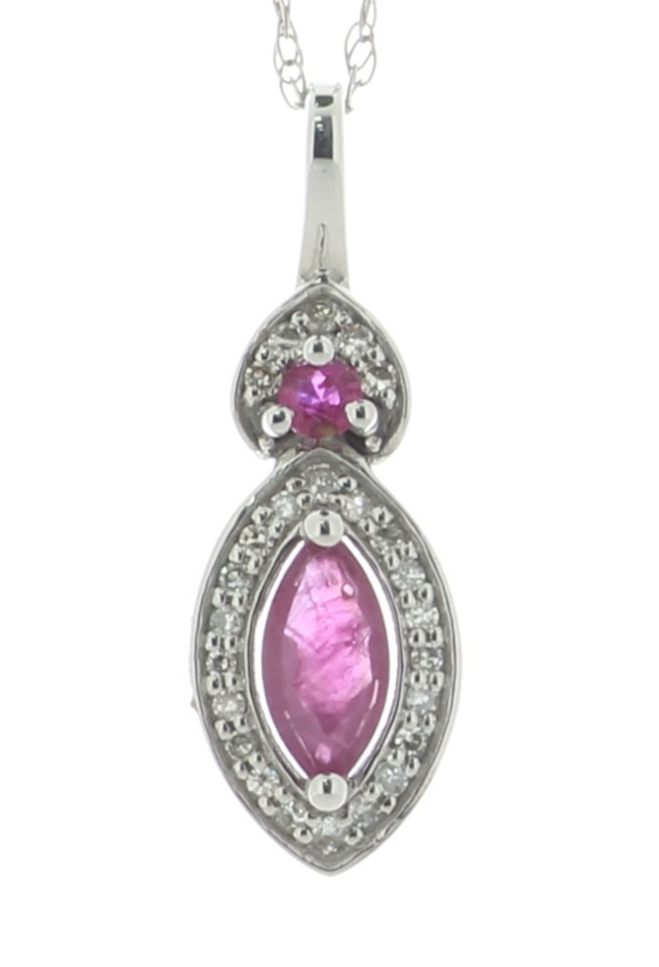 14ct White Gold Marquise Cluster Diamond And Ruby Pendant And chain 0.08 Carats - Valued By IDI £1, - Image 2 of 4