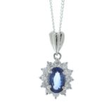 Platinum Oval Diamond And Sapphire Pendant (S1.19) 0.40 Carats - Valued By IDI £5,585.00 - A