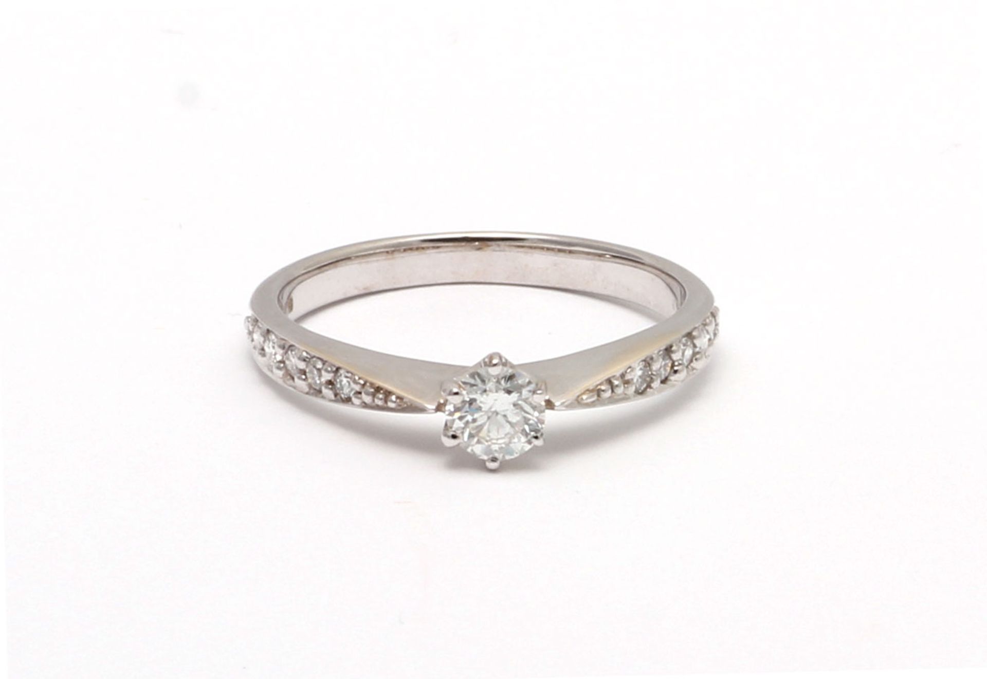 18ct White Gold Single Stone Diamond Ring With Stone Set Shoulders (0.28) 0.43 Carats - Valued By