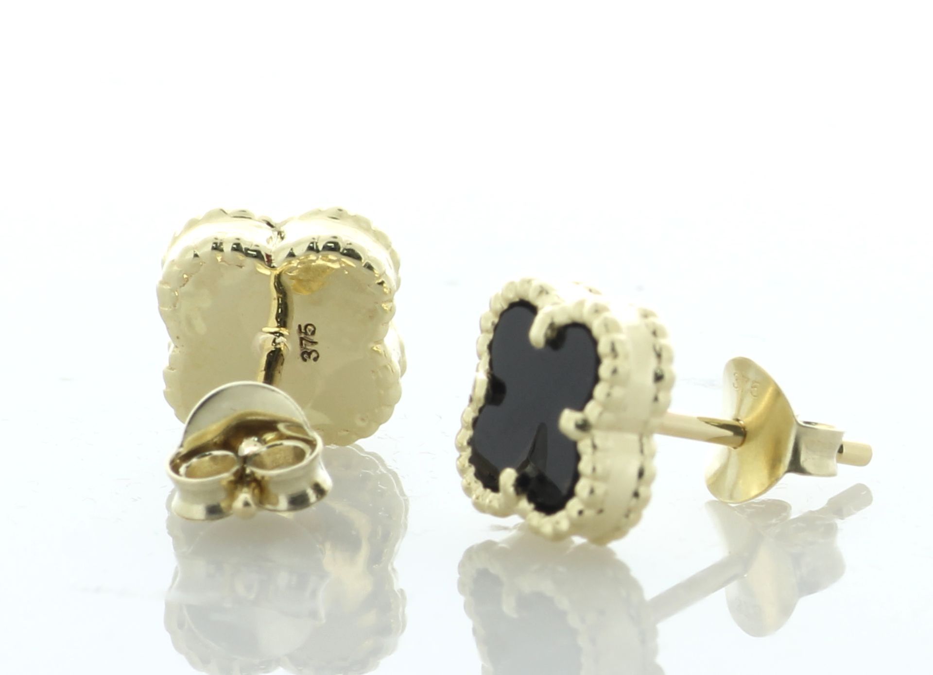 9ct Yellow Gold Alhambra Clover Leaf Onyx Stud Earring - Valued By AGI £2,510.00 - A gorgeous pair - Image 4 of 5
