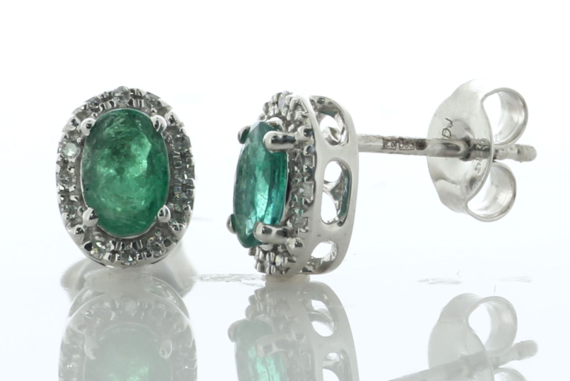 14ct White Gold Oval Cut Emerald And Diamond Stud Earring 0.10 Carats - Valued By IDI £2,225.00 -
