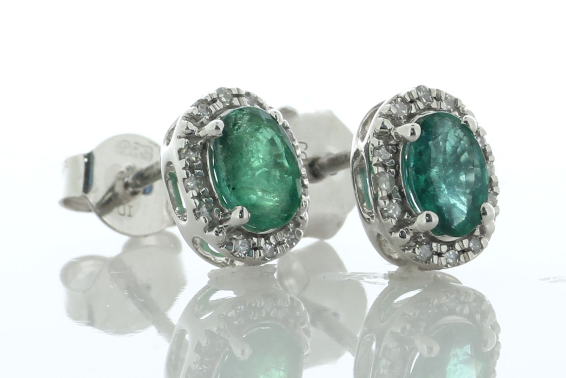 14ct White Gold Oval Cut Emerald And Diamond Stud Earring 0.10 Carats - Valued By IDI £2,225.00 - - Image 3 of 5