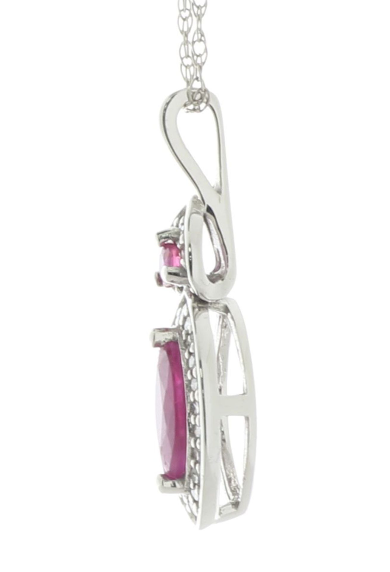 14ct White Gold Marquise Cluster Diamond And Ruby Pendant And chain 0.08 Carats - Valued By IDI £1, - Image 3 of 4