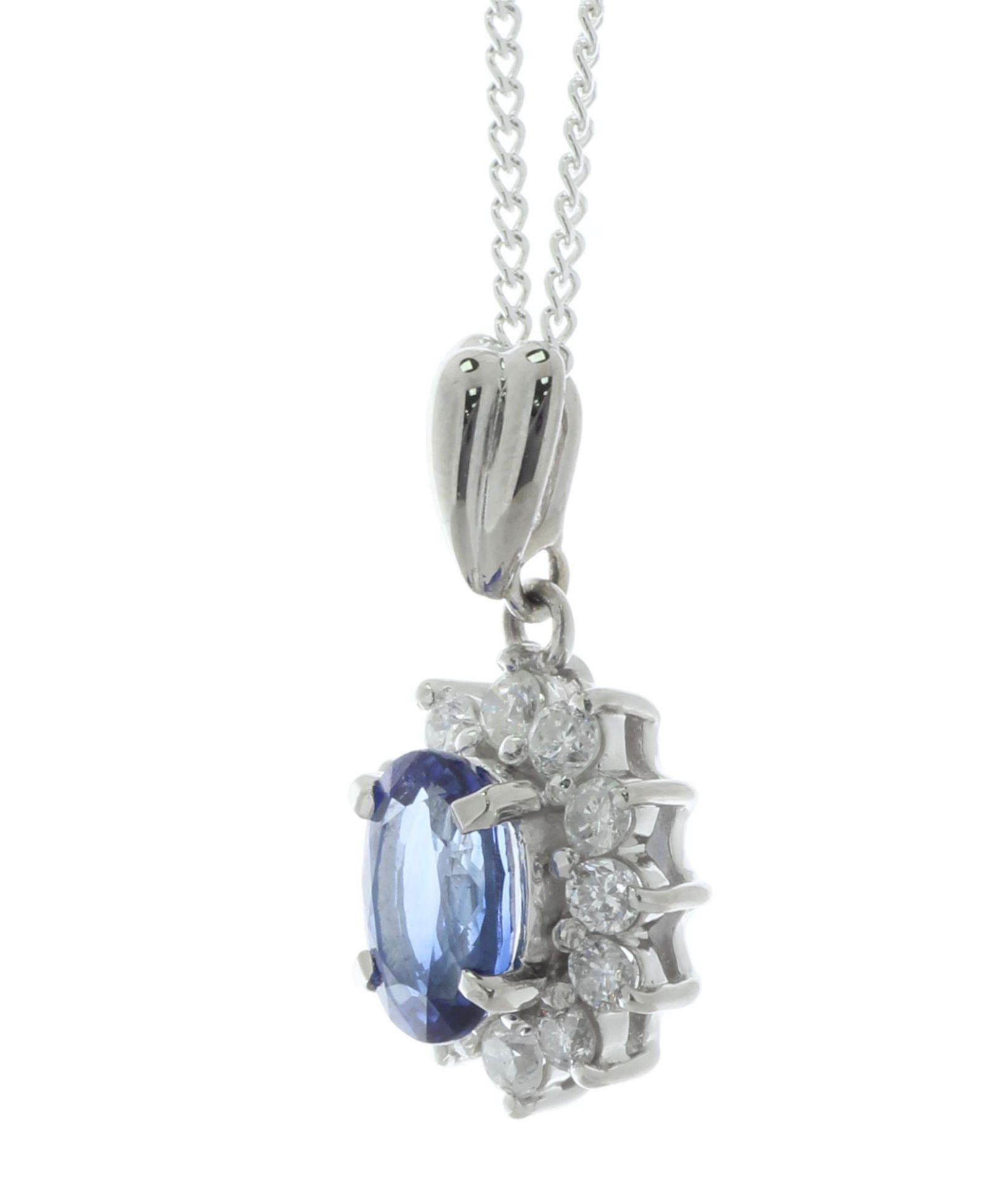 Platinum Oval Diamond And Sapphire Pendant (S1.19) 0.40 Carats - Valued By IDI £5,585.00 - A - Image 2 of 3