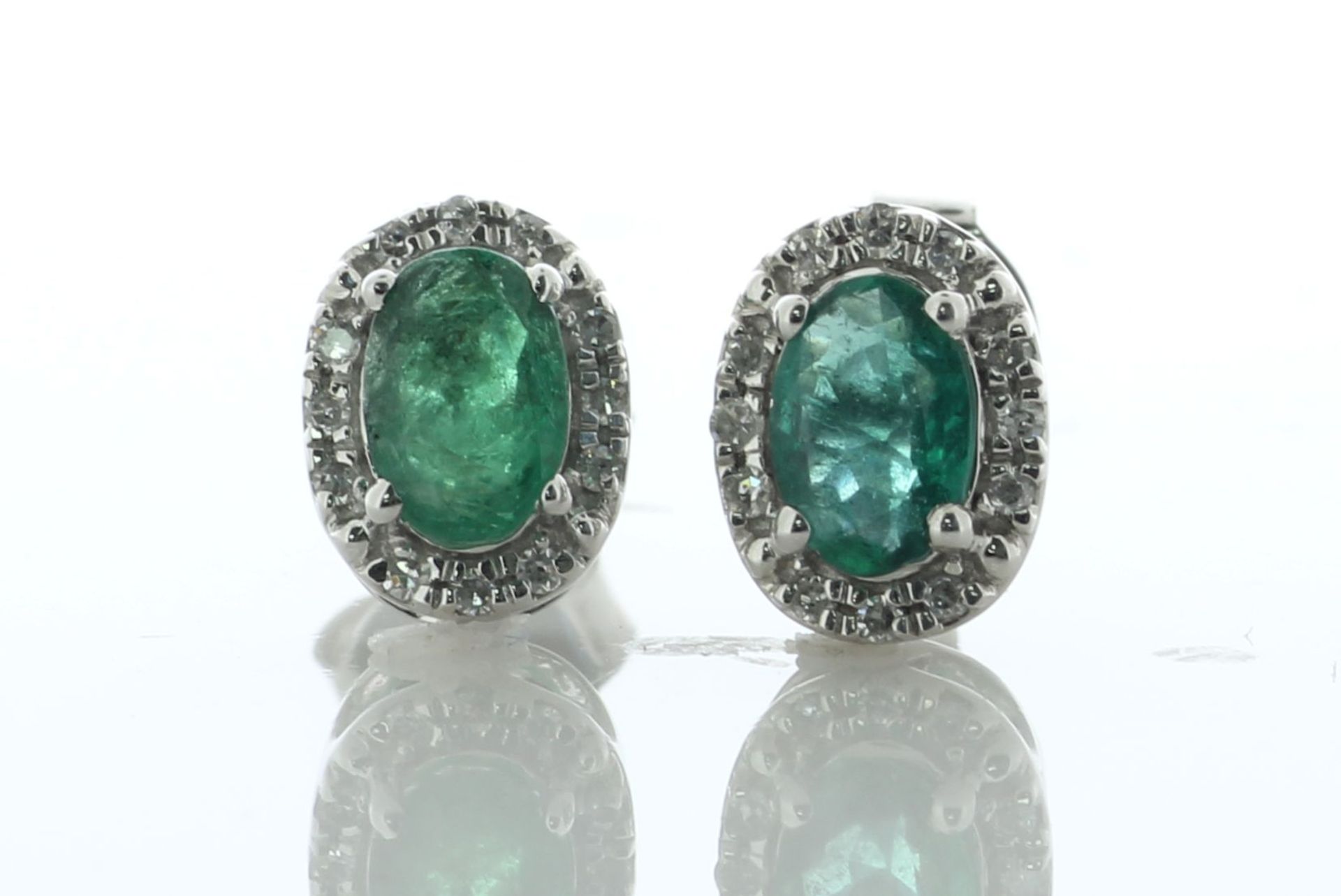 14ct White Gold Oval Cut Emerald And Diamond Stud Earring 0.10 Carats - Valued By IDI £2,225.00 - - Image 2 of 5