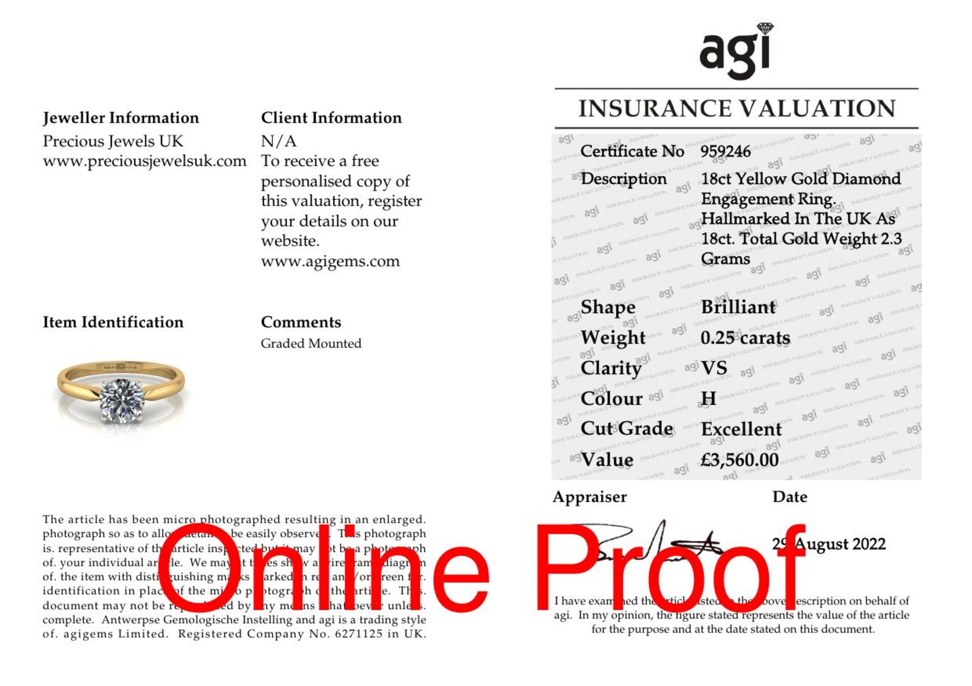 Stunning 18ct Yellow Gold Diamond Ring H VS 0.25 Carats - Valued By AGI £3,560.00 - A dazzling round - Image 5 of 5