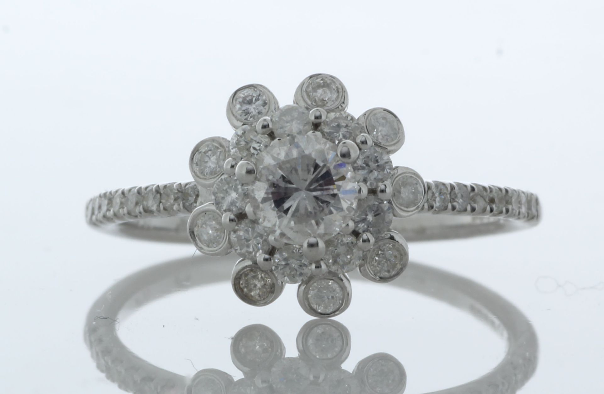 18ct White Gold Flower Halo Diamond Ring 0.76 Carats - Valued By GIE £6,415.00 - One natural round