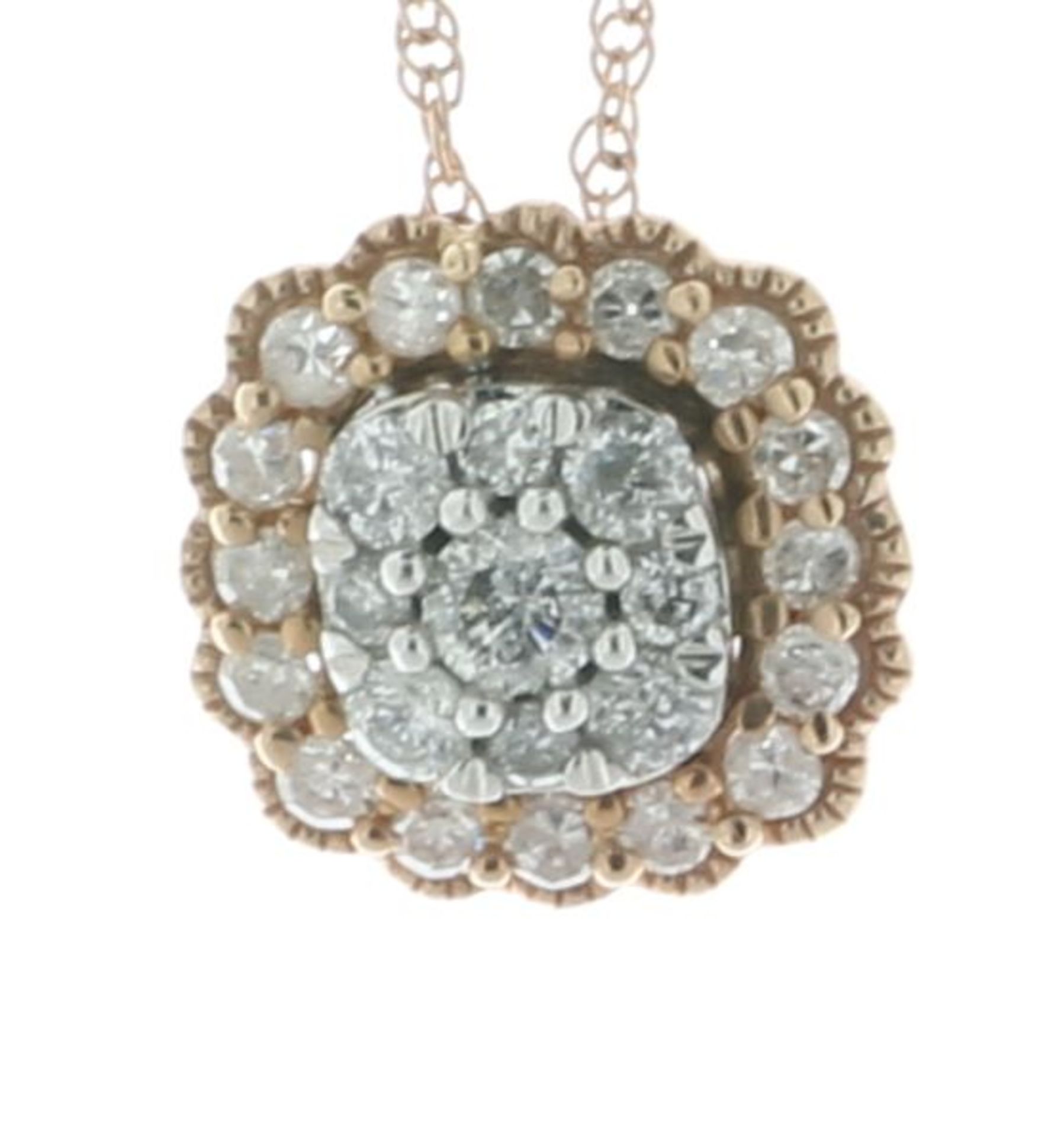 10ct Rose Gold Illusion Set Cluster Diamond Pendant And Chain 0.25 Carats - Valued By IDI £2,095. - Image 2 of 3