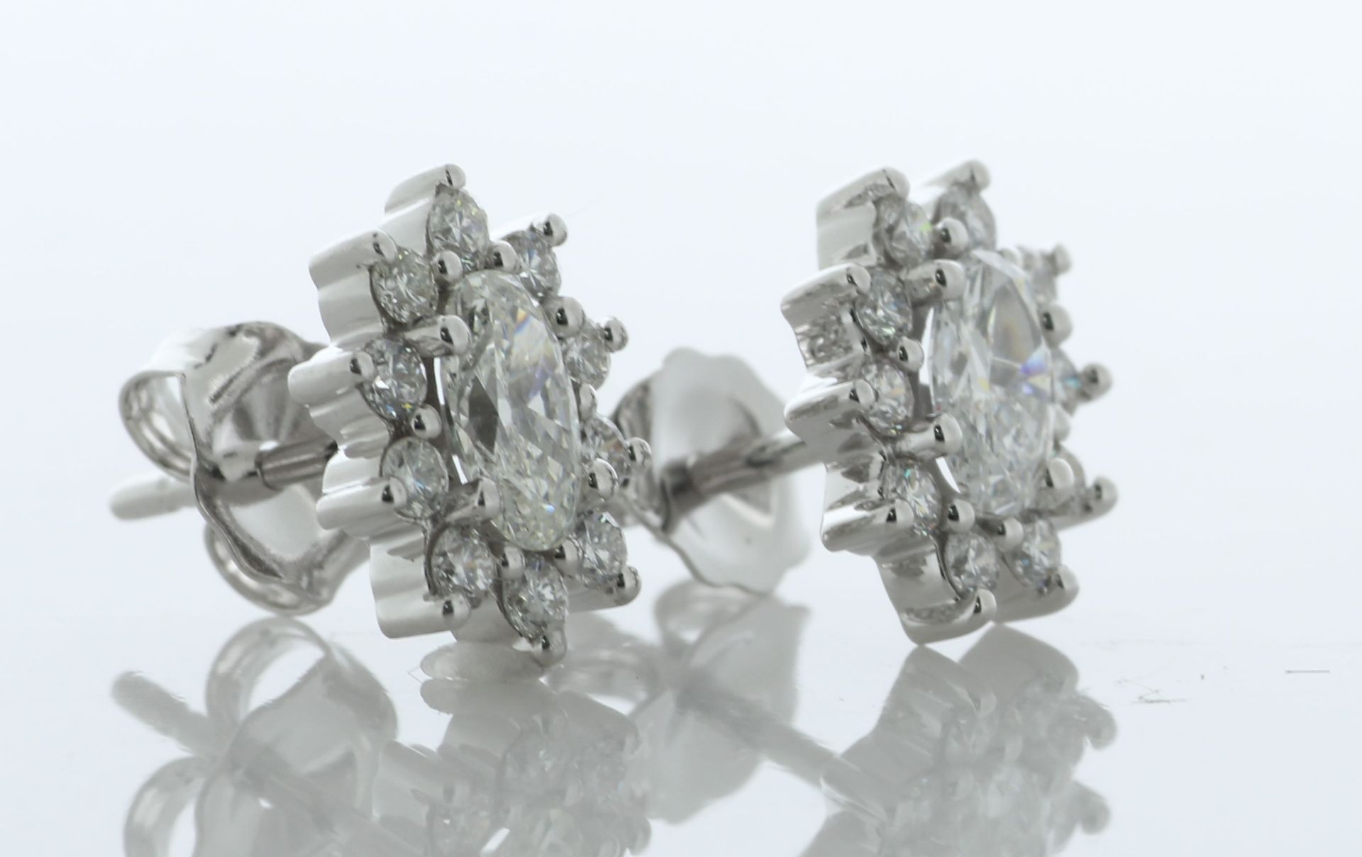 18ct White Gold Oval Cluster Claw Set Diamond Earring (0.63) 1.03 Carats - Valued By IDI £12,100. - Image 2 of 3