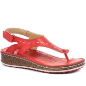 RRP £39.88 Pavers Women's Toe-Post Sandals in Red with Sling-Back Design