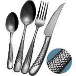 RRP £69.86 Xideman 24-Piece Modern Black Hammered Cutlery