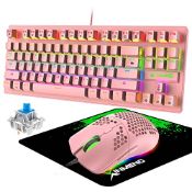 RRP £18.25 LexonElec RK-550 Pink Gaming Keyboard and Mouse with Mousepad
