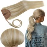 RRP £62.10 RUNATURE Human Hair Ponytail Extension Ash Blonde Highlight