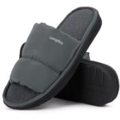 RRP £13.69 BRAND NEW STOCK LongBay Men's Open Toe Slippers Memory Foam Quilted