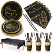 RRP £20.71 Nkaiso Party Tableware 126 Piece Black Gold Paper Tableware