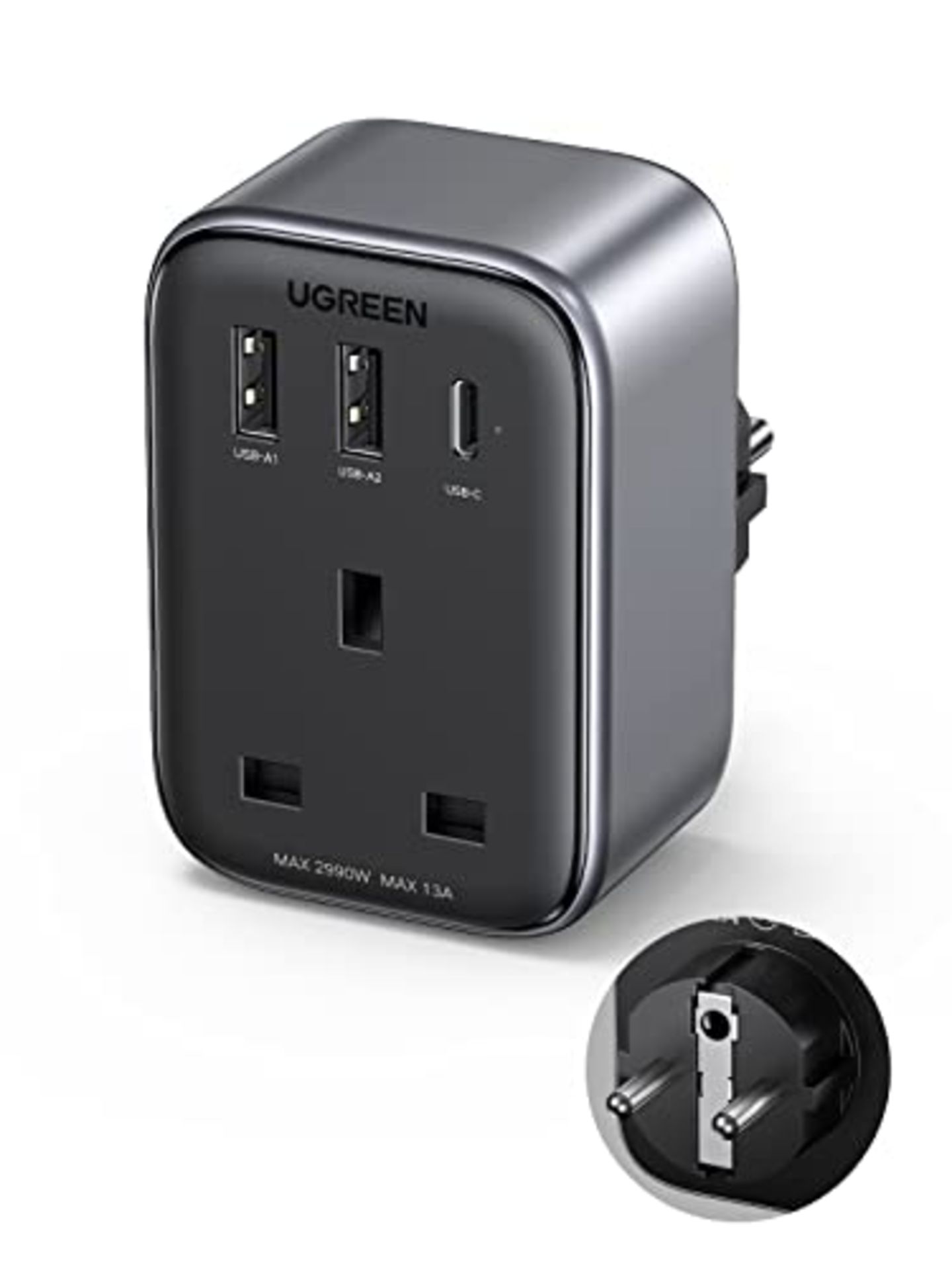 RRP £15.97 UGREEN UK to European Plug Adapter PD 30W Travel Adapter - Image 2 of 3