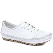 RRP £45.65 Pavers Ladies Leather Lace-Up Trainers - White Size 7 UK