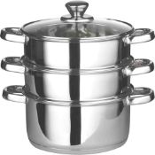RRP £23.96 Euro Steamer with Glass LID with CAPSULATED Bottom 22CM 3 PCS